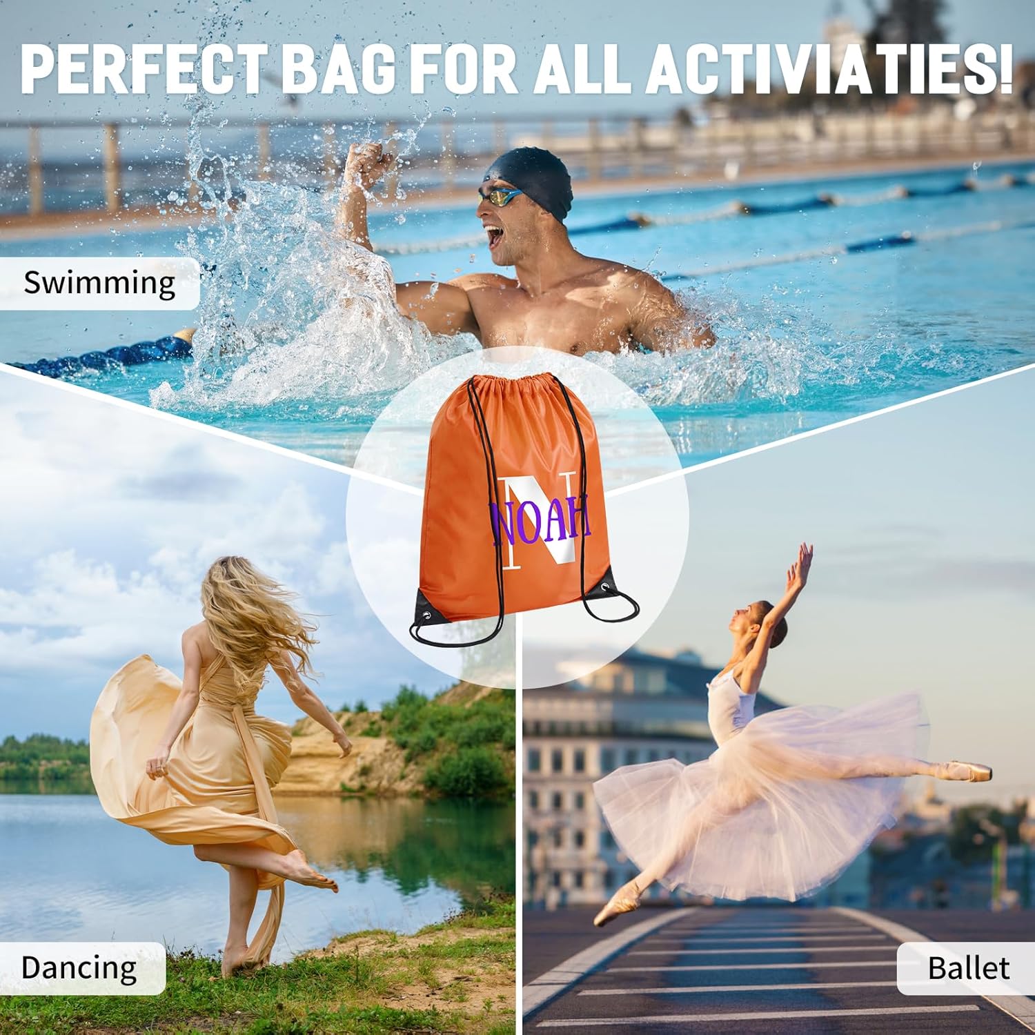 Custom Drawstring Backpacks with Initials 134x17 Inch 12 Colors