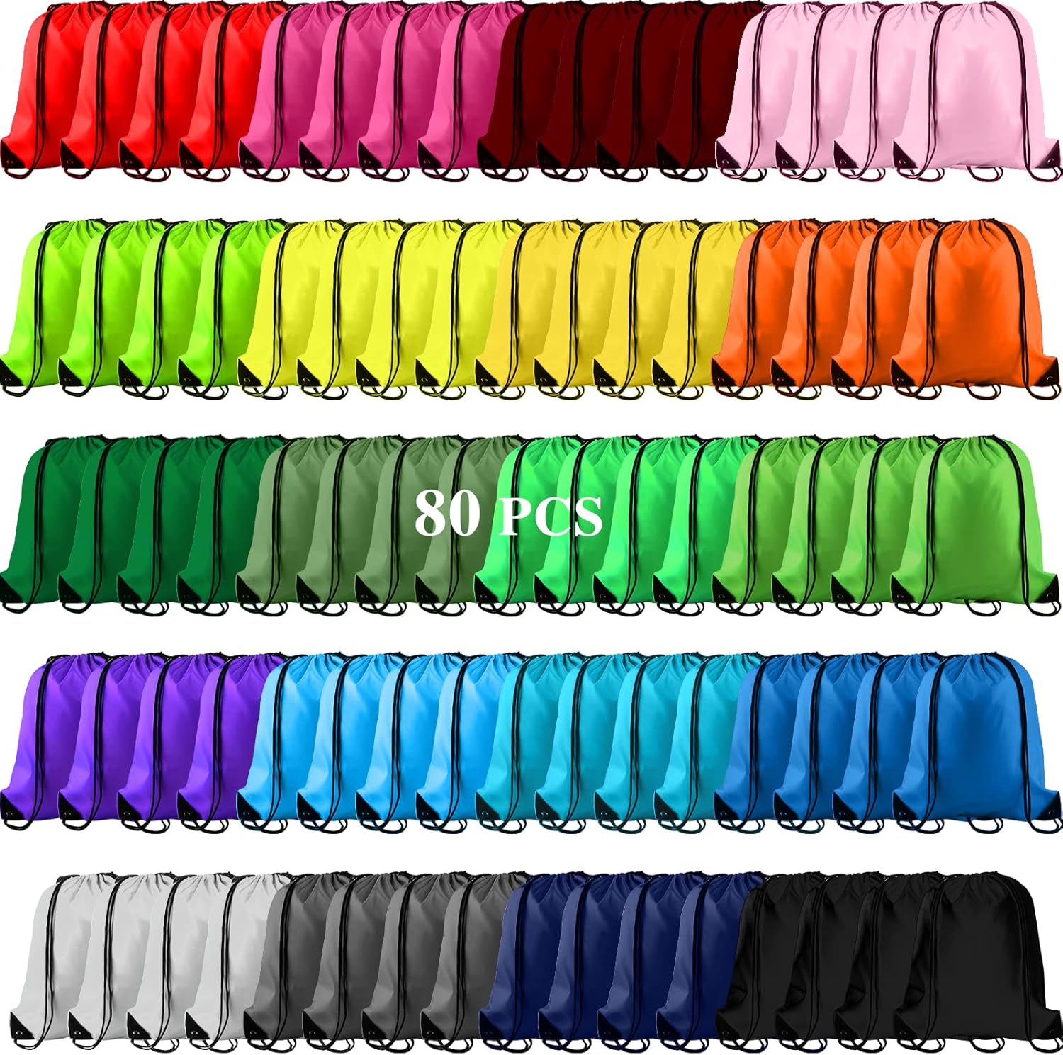 KUUQA 80Pcs Colorful Drawstring Backpack Bags Bulk Storage Bags for Gym Travel Sport
