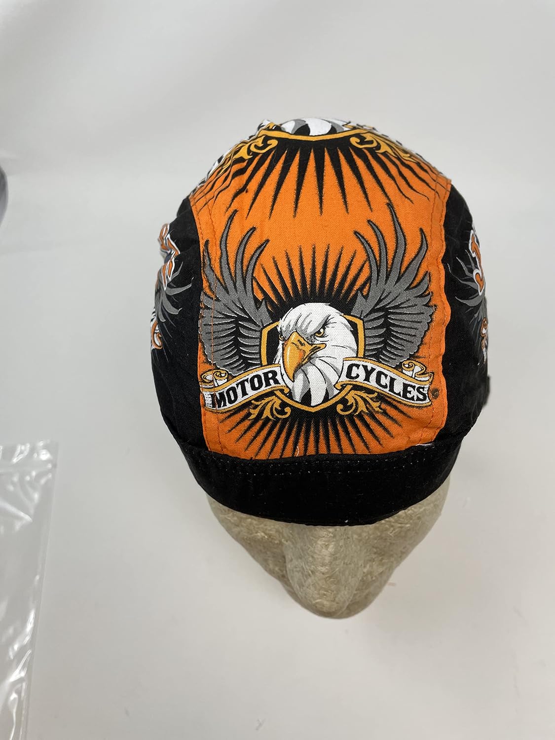 Black Orange Original Just Ride American Eagle Danbanna Head Wrap Durag Doo Rag Skull Cap Biker with Sweatband 1