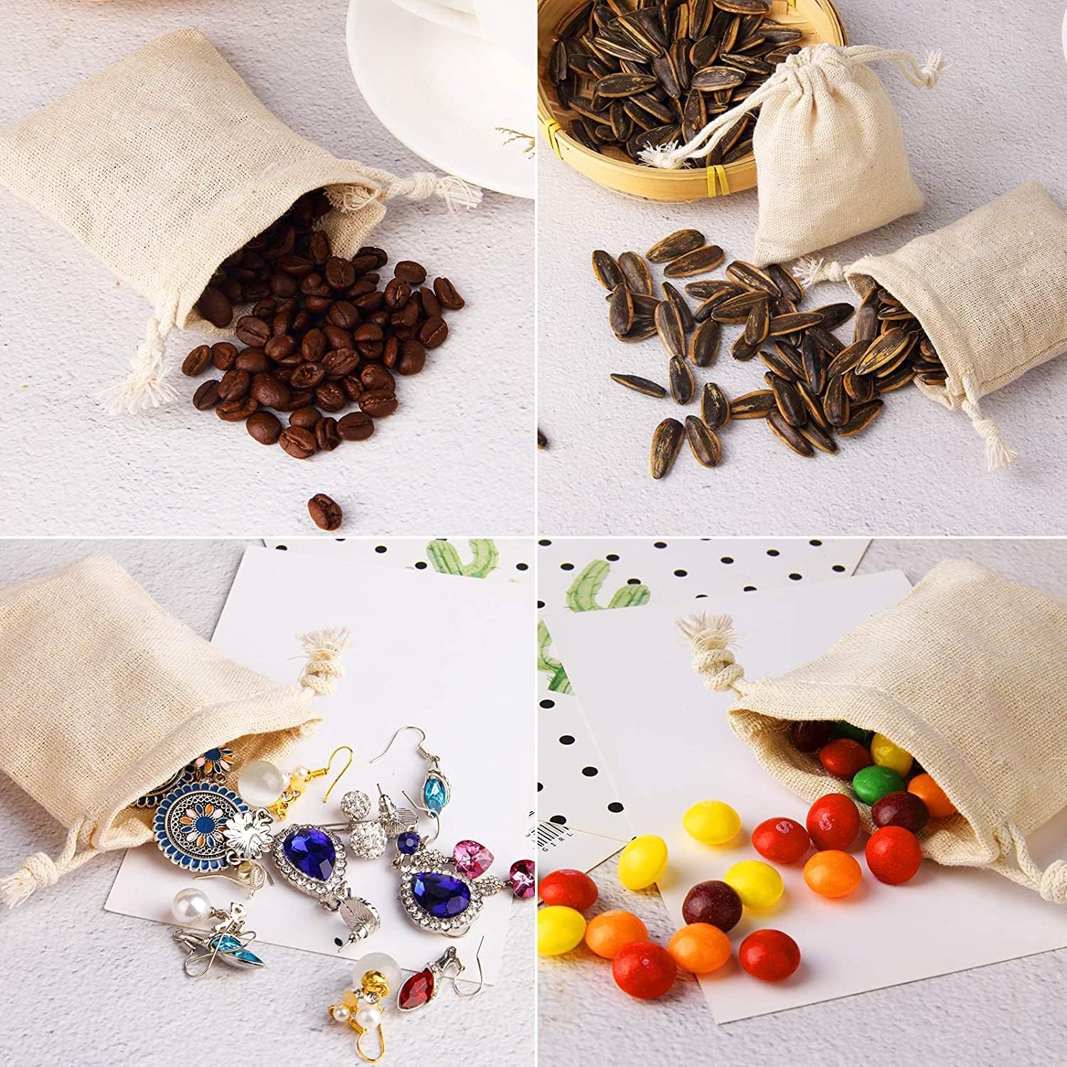 JIAKAI 30 Pack 3x37 Inch Double Drawstring Cotton Cloth Bag for Jewelry Spices Coffee Tea