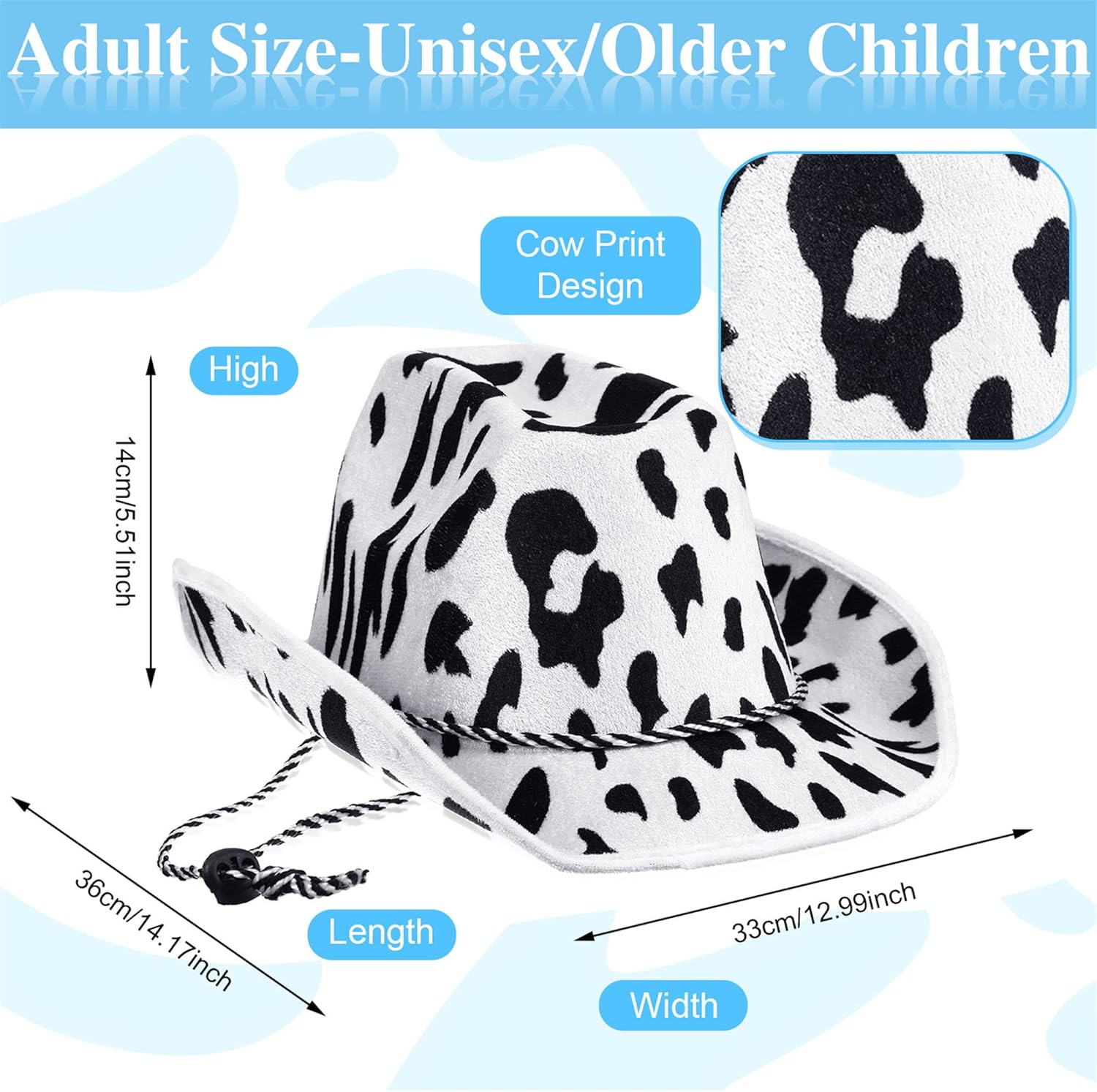 Zhanmai 12-Piece Cow Print Cowboy Hat and Bandana Set for Western Events