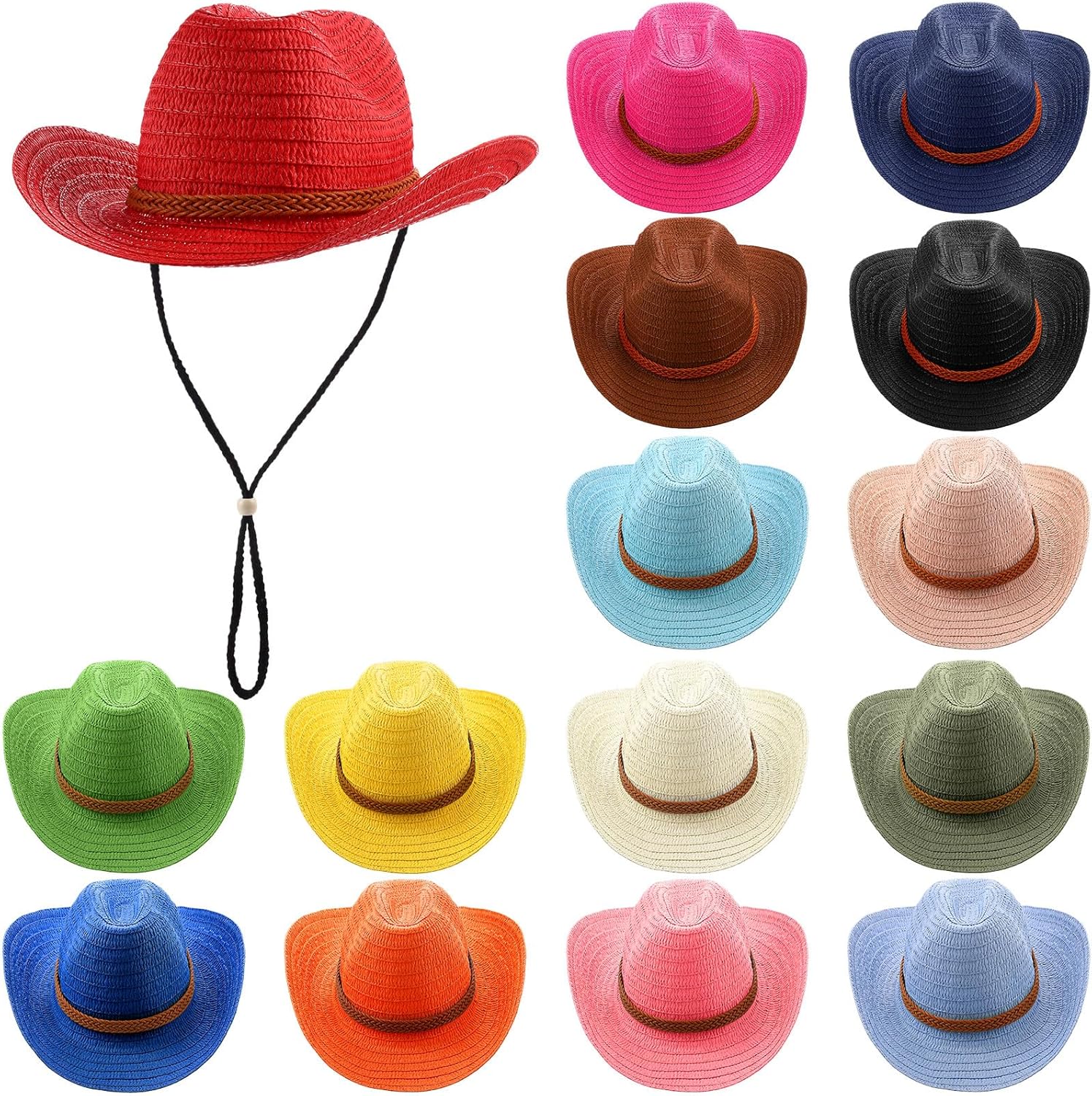 Suhine 15 Pcs Colorful Straw Cowboy Hat for Men Women