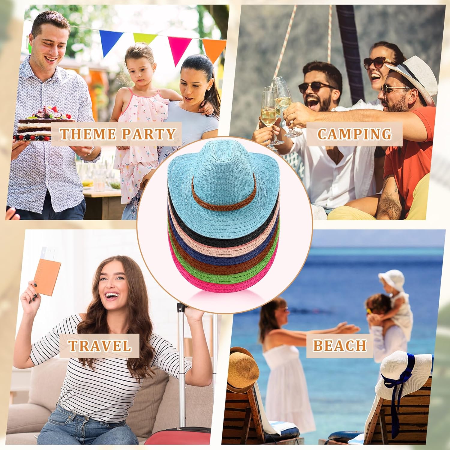 Suhine 15 Pcs Colorful Straw Cowboy Hat for Men Women