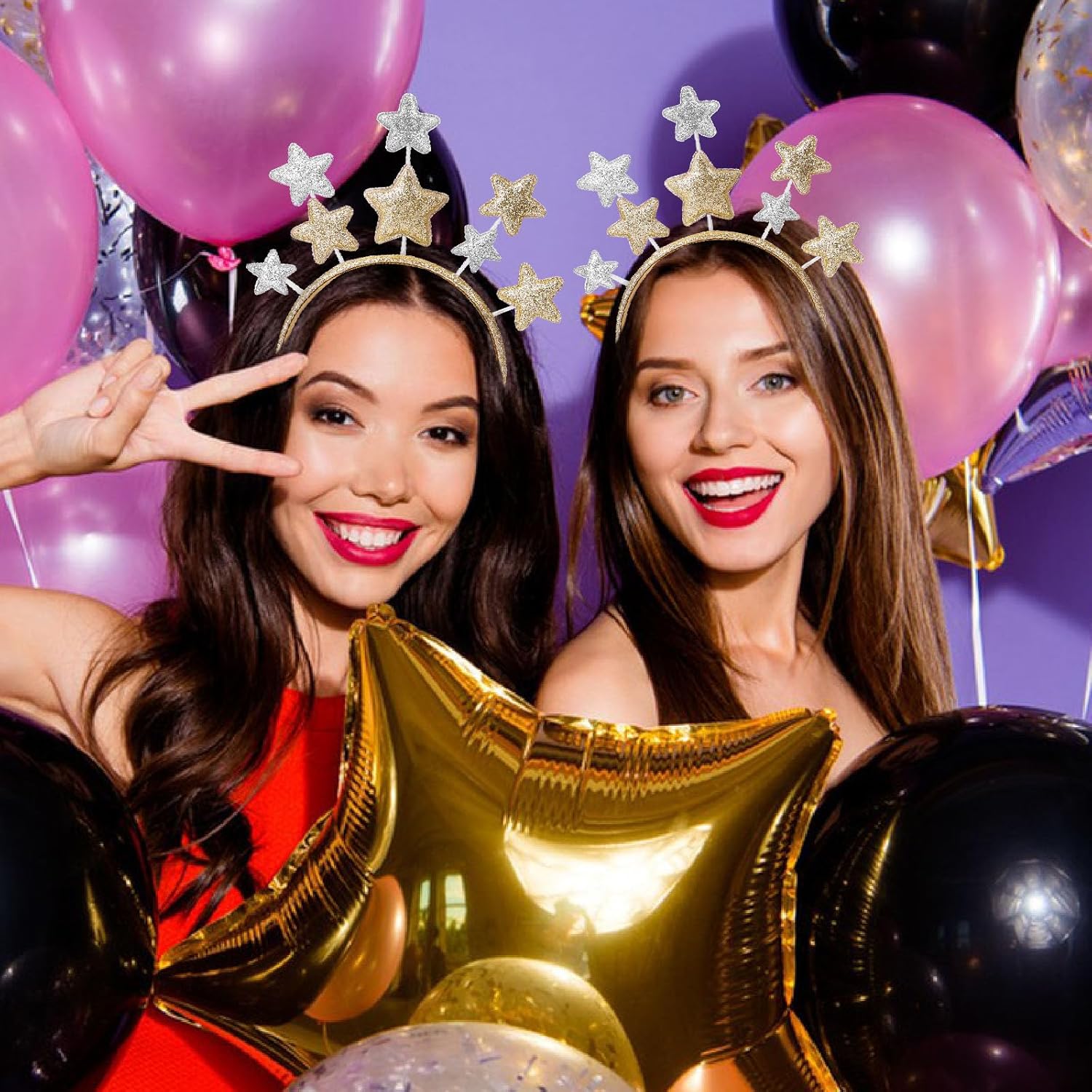 Star Headband 2 Pieces Gold and Silver Star Hair Hoops Party Festival Holiday Birthday Hair Accessories One Size