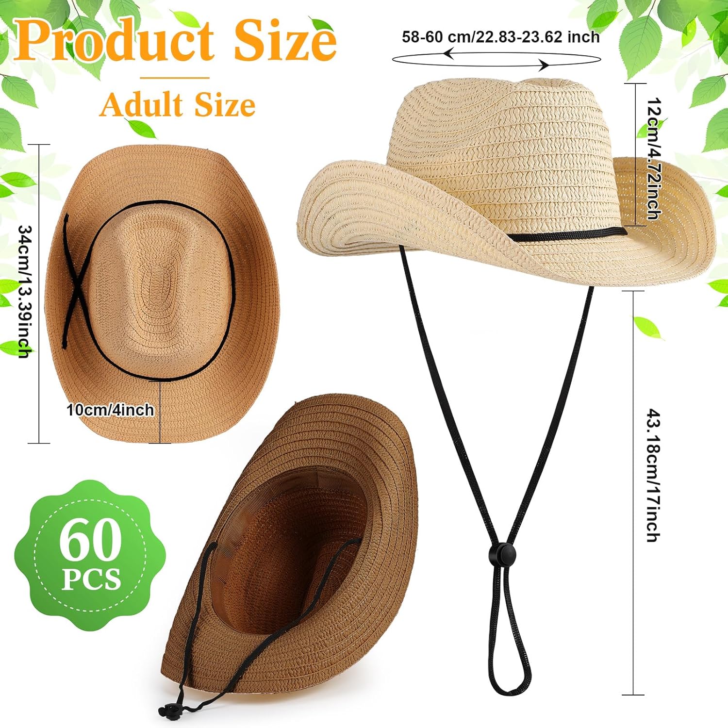 Unittype Adult Cowboy Hat Bulk Western Party Straw Hat Unisex Set
