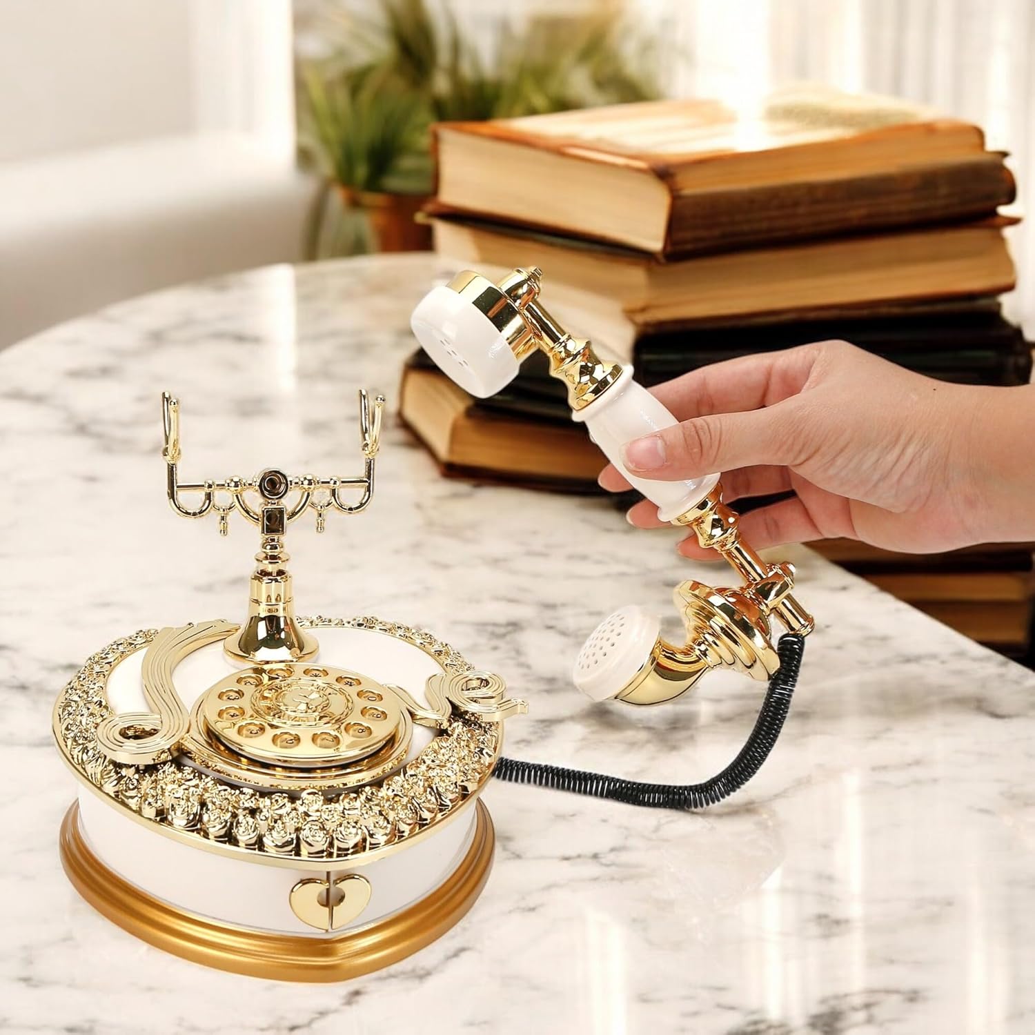 Big Vintage Telephone Jewelry Box with Drawer - Heart Shaped Trinket Music Box with Retro Dial