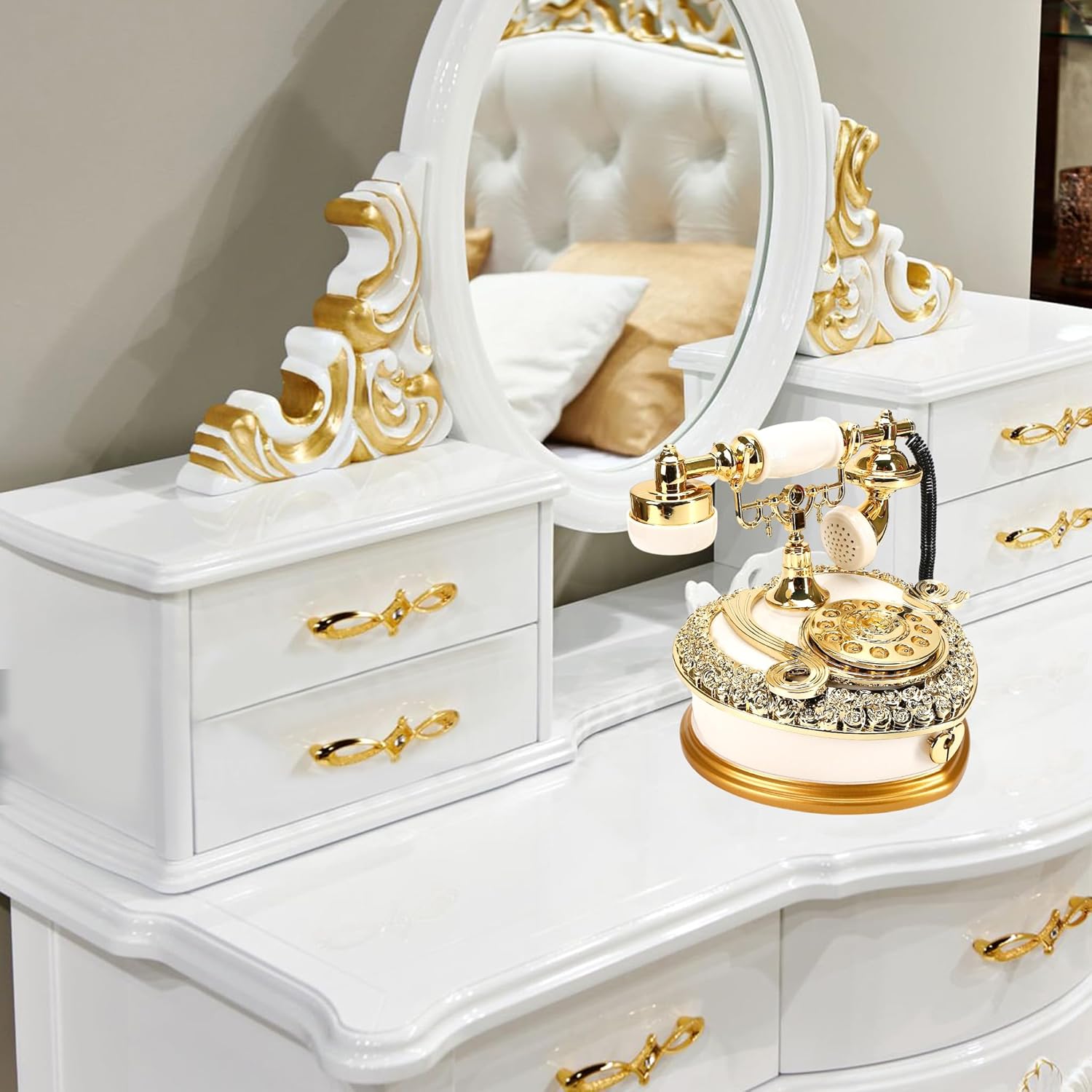 Big Vintage Telephone Jewelry Box with Drawer - Heart Shaped Trinket Music Box with Retro Dial