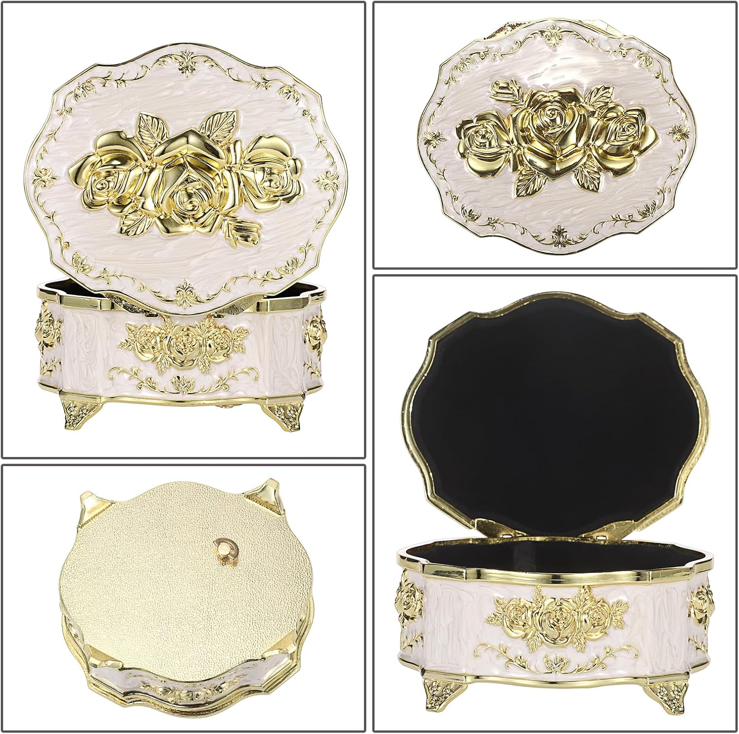 ELLDOO Vintage Music Box Beige Metal Jewelry Storage Organizer