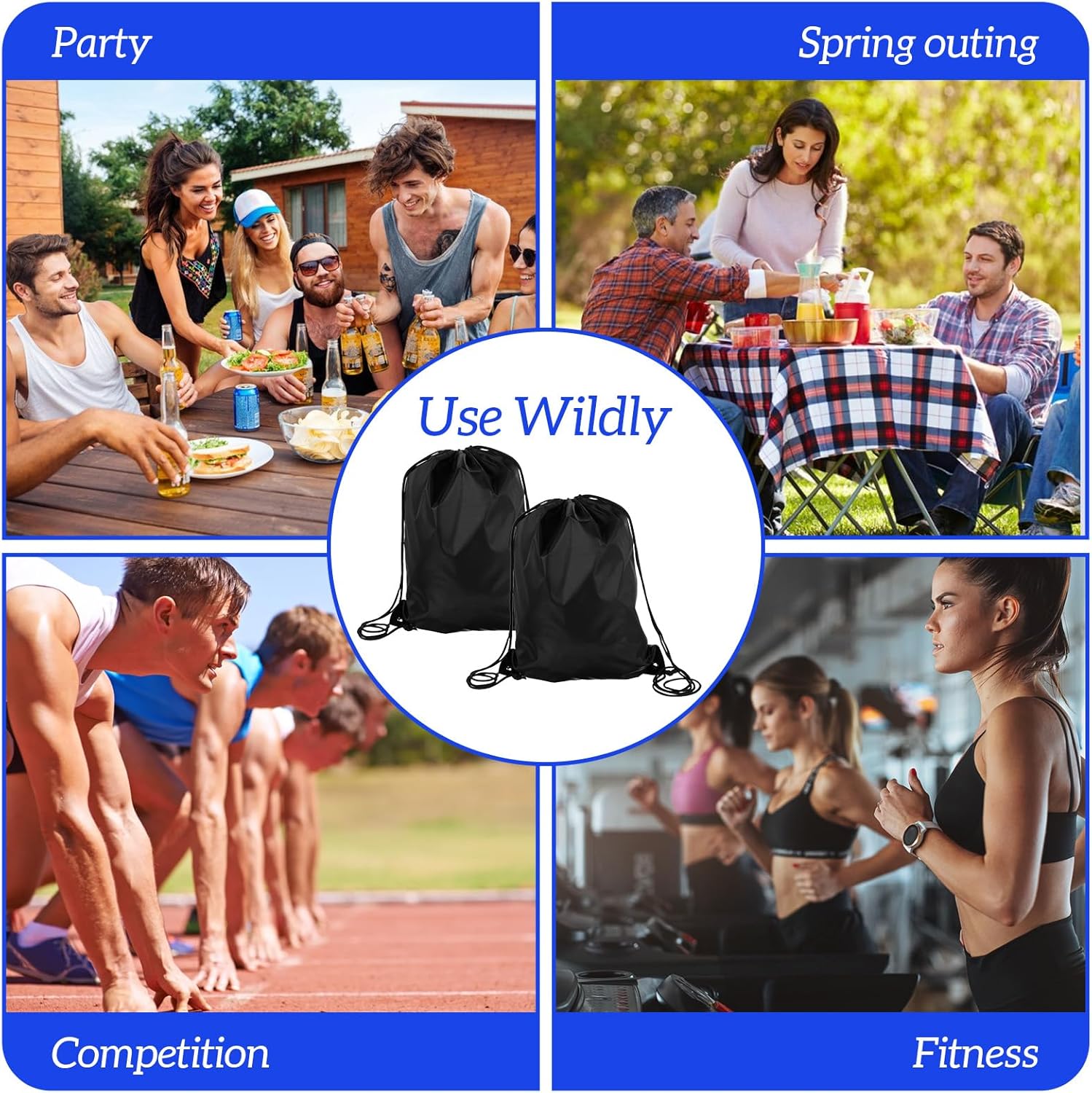 Prasacco 2 Pcs Drawstring Backpack Black for Men Women Sports Gym Travel Swimming Beach