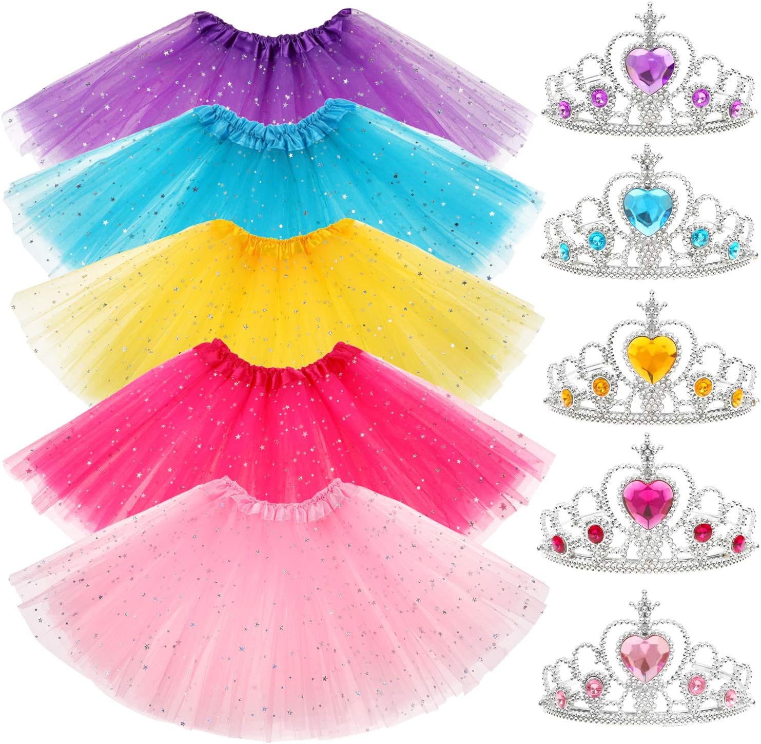 Yocharm 10pcs Multicolored Princess Crown Tiara Ballet Tutu Accessories for Girls Party Favors