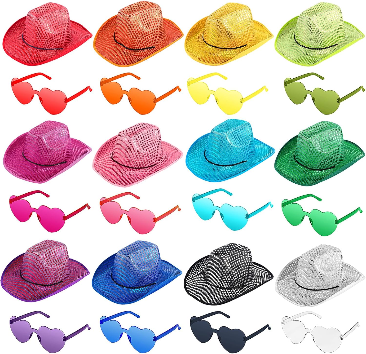 Bonuci Sparkly Cowboy Hat and Heart Sunglasses Party Favor for All Ages