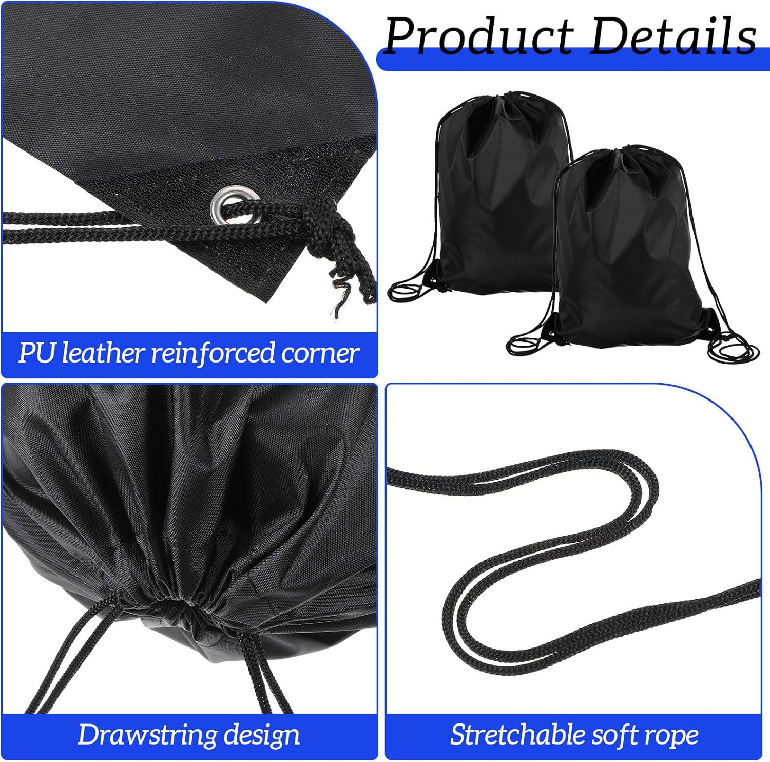 Prasacco 2 Pcs Drawstring Backpack Black for Men Women Sports Gym Travel Swimming Beach