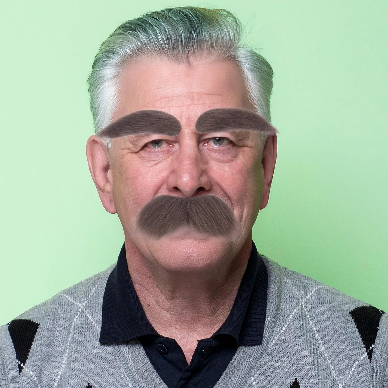 Realistic Fake Mustache and Self Adhesive Eyebrows Set for Adult Costume